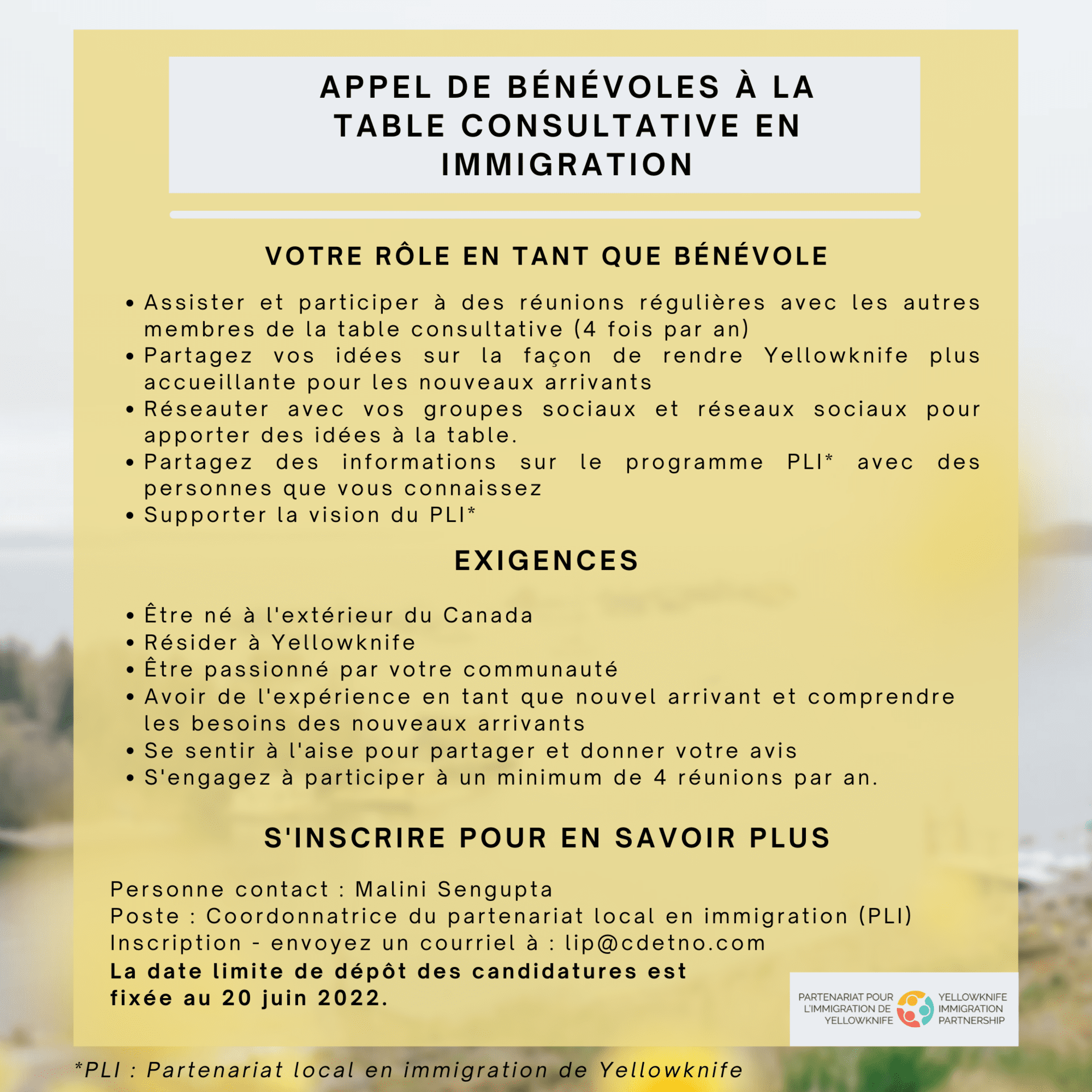 Appel De Bénévoles à La Table Consultative En Immigration